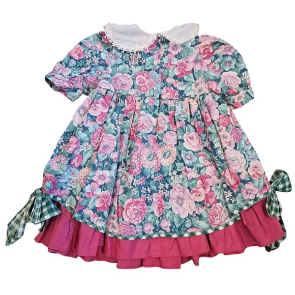 2 Vintage 90s Girls 18 Month 2T Floral Party Dresses Layered‎ Pink Collar Formal - Picture 11 of 14